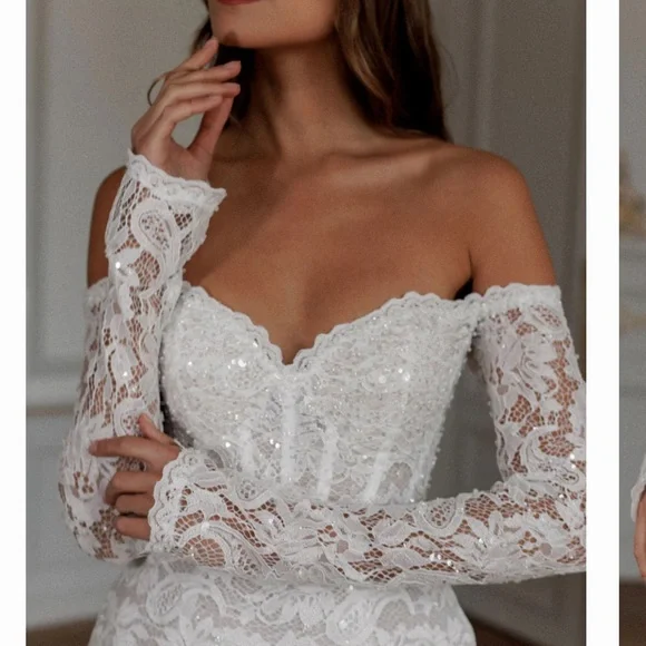 Elegant White Lace Long Sleeve Dress - Picture 3 of 6